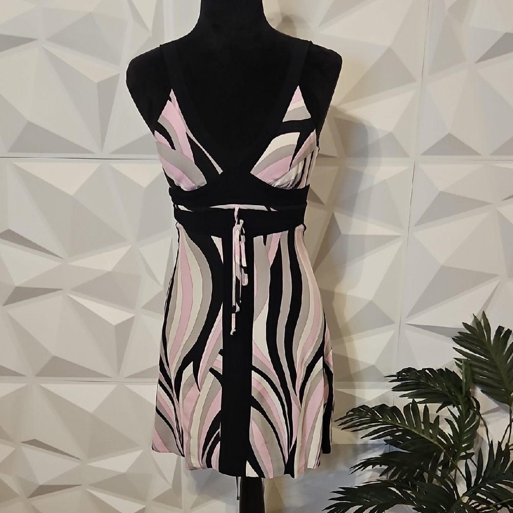 Bebe Black and Pink Patterned Dress